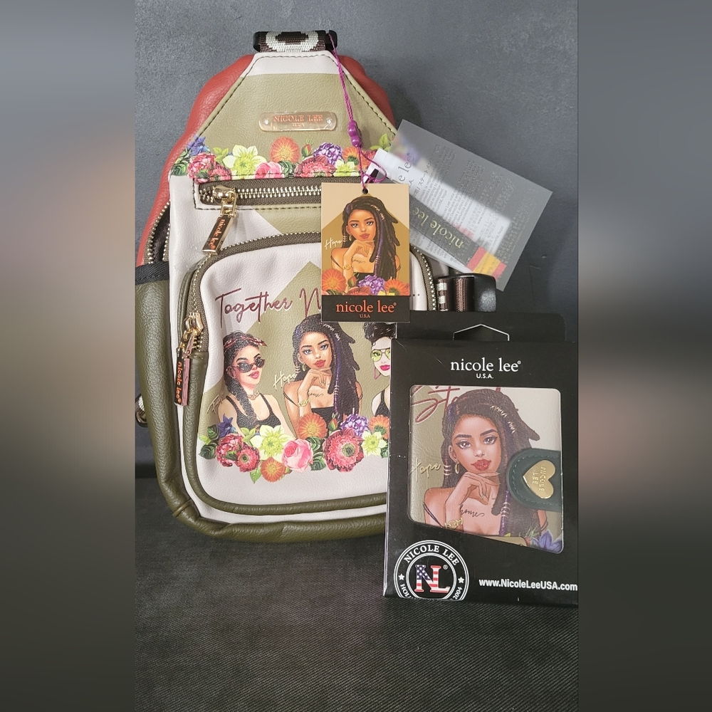 NEW Nicole Lee Sling Backpack Purse Together We Stand with Matching Wallet
